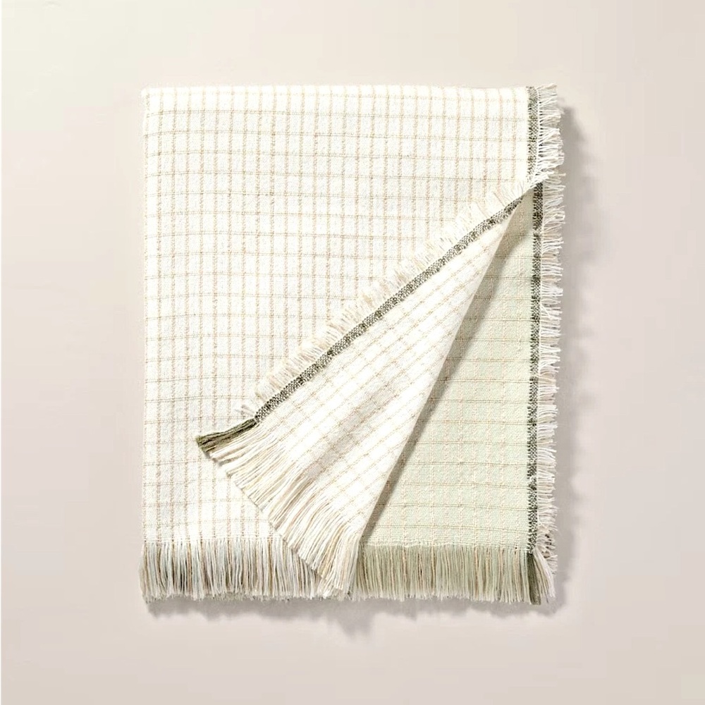 LAST ONE! Hearth & Hand Magnolia Colorblock Woven Throw Blanket (Greem/ Tan)